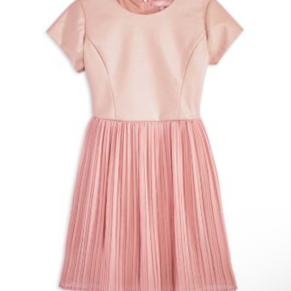 NWT BCBG GIRLS Girls' Pleated Faux Leather Dress light pink size 6X
